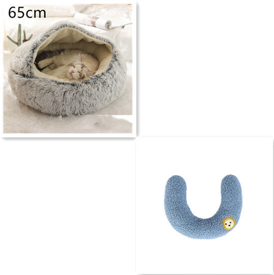 Lit 2 en 1 pour chien et chat - Lit d'hiver rond en peluche chaud pour animaux de compagnie - Lit doux et long en peluche pour animaux de compagnie